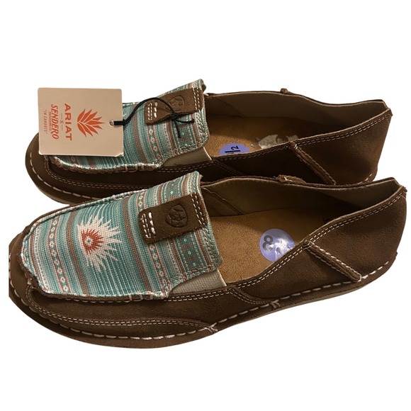 Ariat Sendero In Cahoots Womens Loafer Moccasin Shoes Brown Turquoise Size 8.5 - Picture 2 of 5